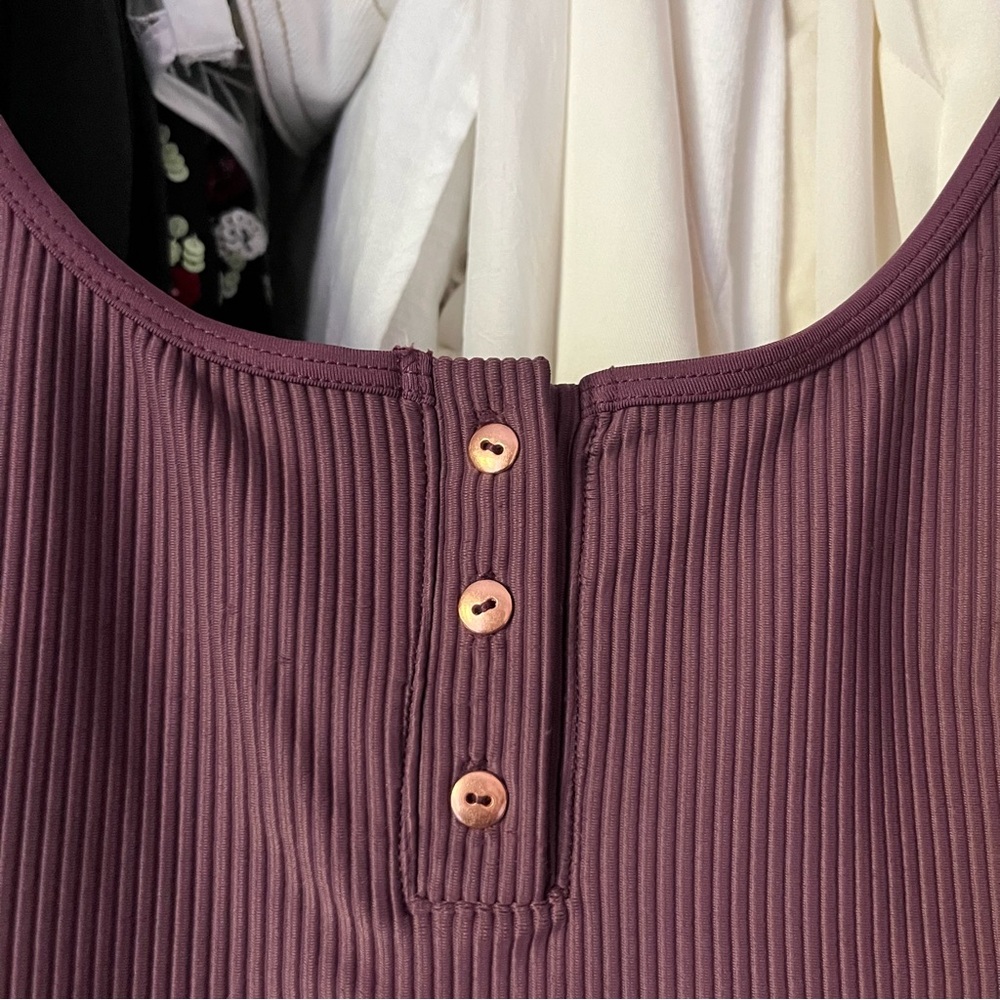 FRANKIE’S BIKINIS plum purple knit scoop back one piece swim suit - Picture 2 of 5